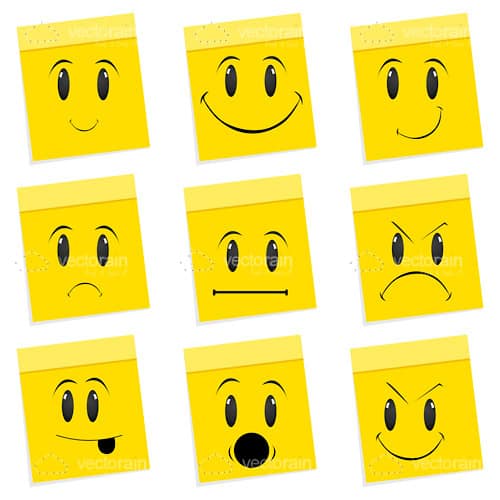 Yellow Post its with Different Expressions Emoticons